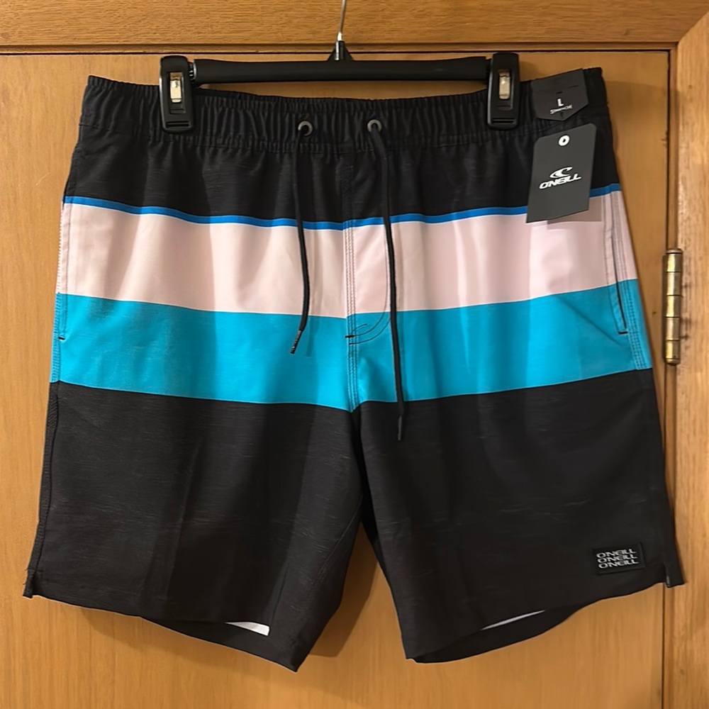 O’Neill Men’s Color Block Stripe Stretch Shorts Board Shorts New Size Large